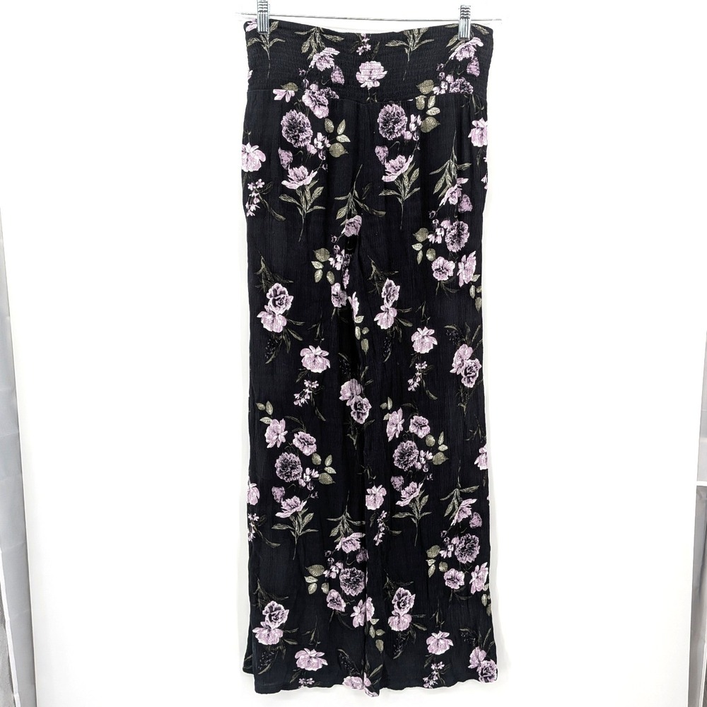 Floral Wide Leg Pants High Waist Smocked Rayon Boho Cottagecore Size L - Picture 2 of 10